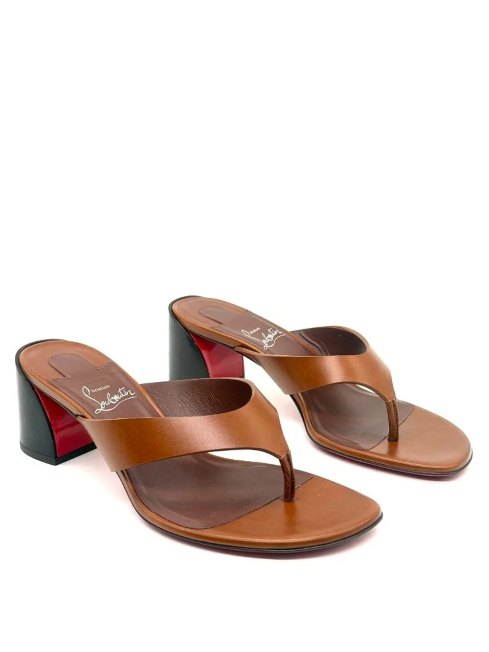 Christian Louboutin JANETONGA 55 Leather Thong Mule Sandals Heels Shoes - Picture 10 of 16
